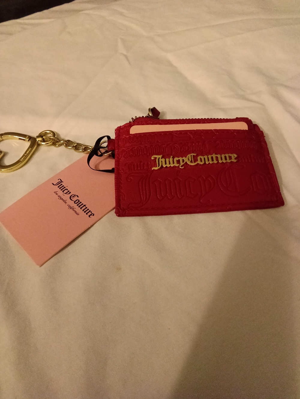 Juicy Couture Red Embossed Card & Key Holder with Gold Tone Hardware